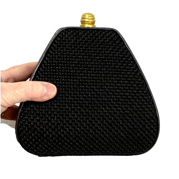 Inge Christopher Box Style Bag Black Woven Leather Convertible Clutch Purse - Picture 11 of 12